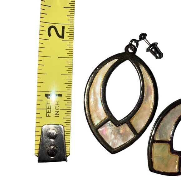 Stained Glass Look Big Teardrop Shell Dangle Center Post Pierced Earrings - Picture 3 of 6